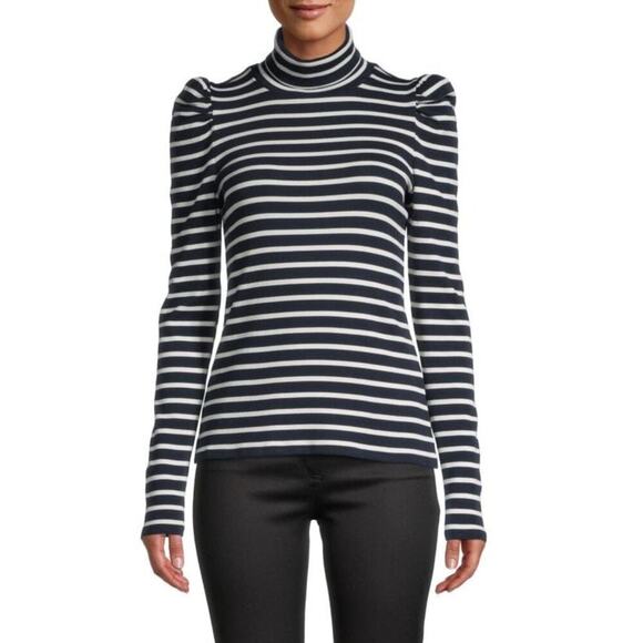NWT Veronica Beard Striped Cedar Turtleneck Top Women's Navy Ivory Size Small - Picture 1 of 5